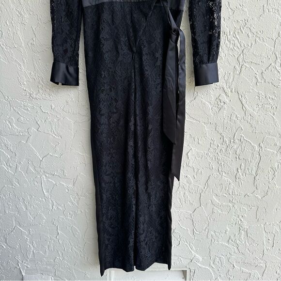 DIANE VON FURSTENBERG DVF Jumpsuit 4 Black Lace Long Sheer Sleeve Wrap Belted - Picture 6 of 10